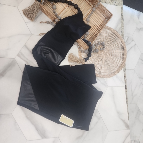 [MICHAEL MICHAEL KORS] NWT CUTEST EVER: BLACK W/ LEATHER PATCH WOMEN'S  LEGGINGS - Picture 9 of 13
